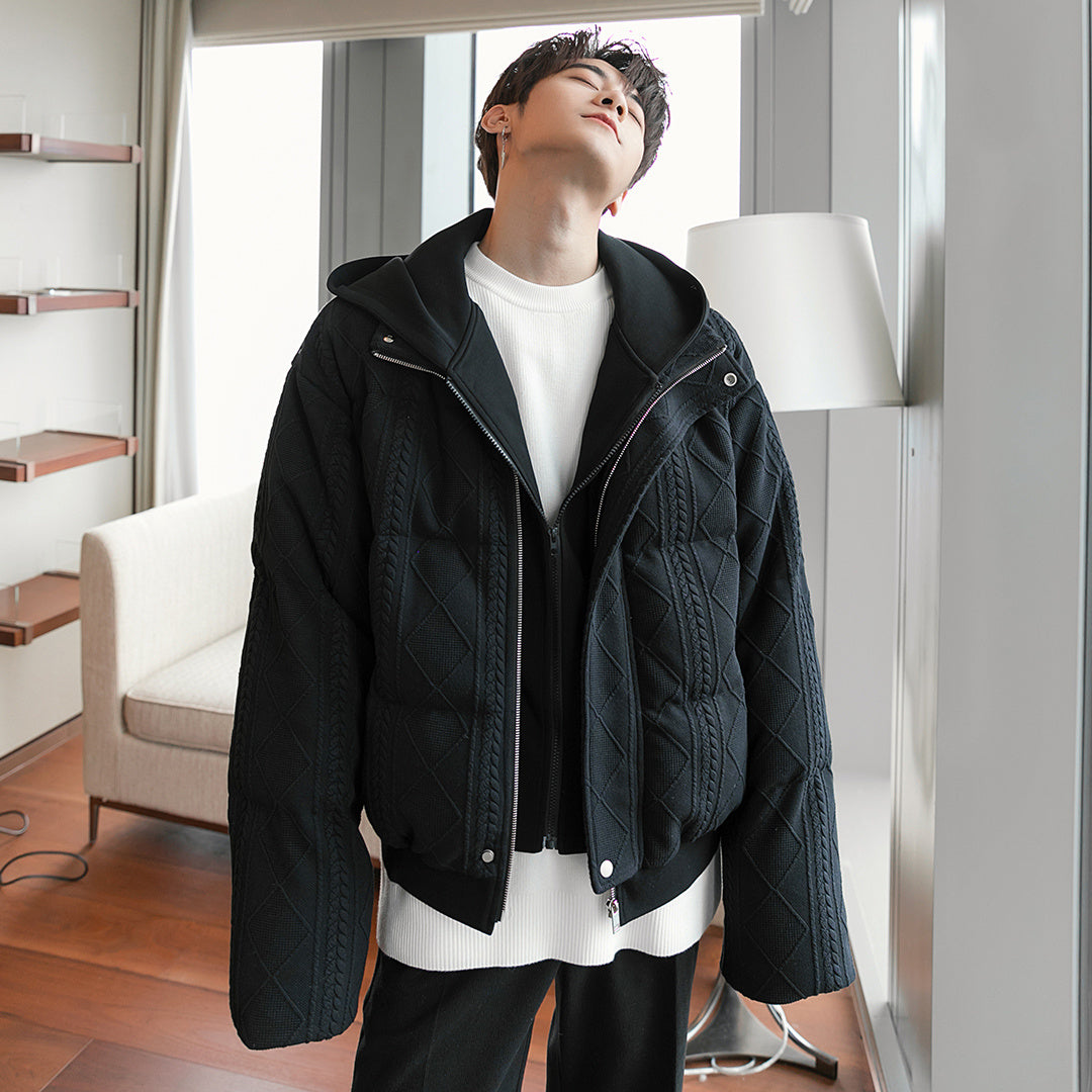 Men's Fashion Casual Twist Hooded False Two Piece Cotton Jacket