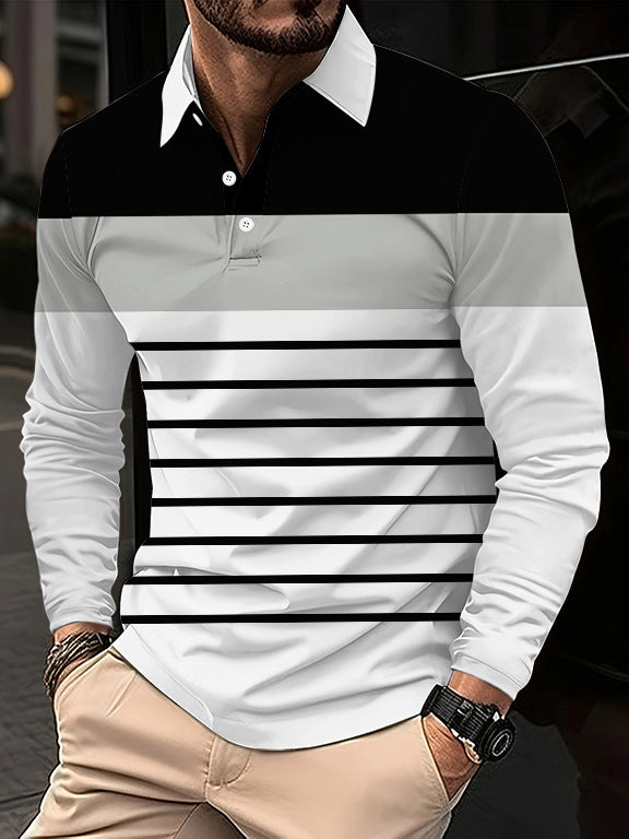 European And American 3D Digital Printing Lapel Short Sleeve Pullover Leisure Men's T-shirt Buckle