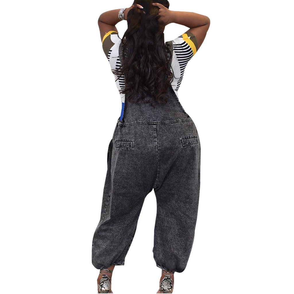 Women's Wide Leg Denim Loose Suspenders