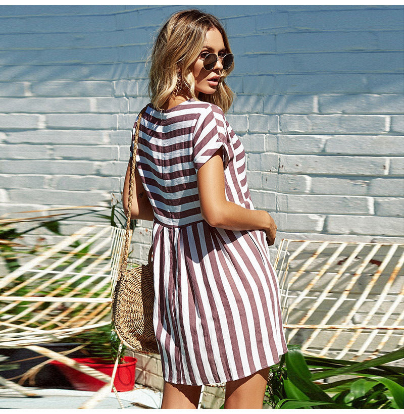 Stripe Print loose panel Short Sleeve Dress