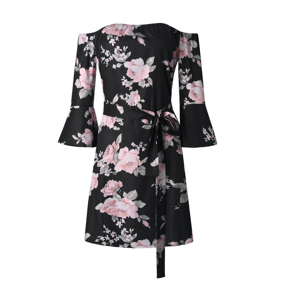 European And American Foreign Trade Explosion Supply Source One Shoulder  Backless Print Dress