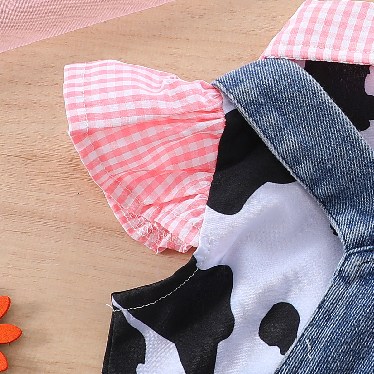 Cow Print Shirt Top Bow Denim Carrier Shorts