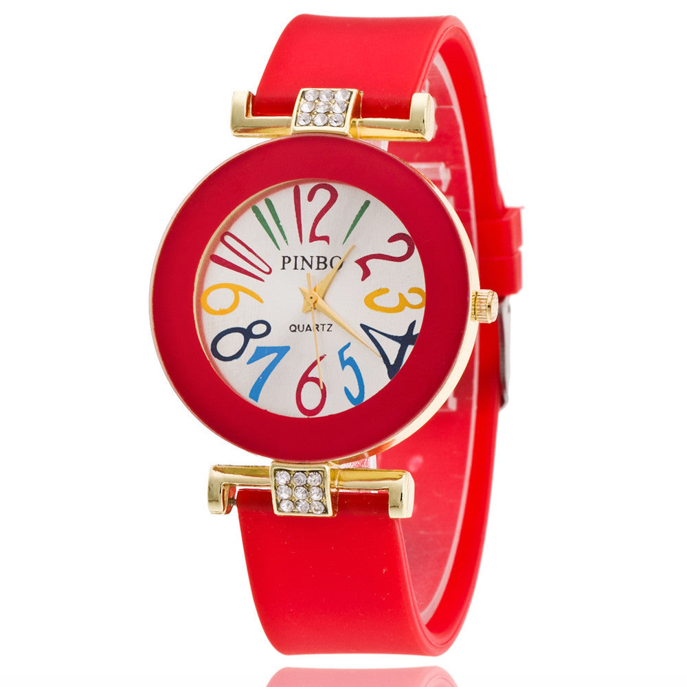 Jelly color digital watch with diamond