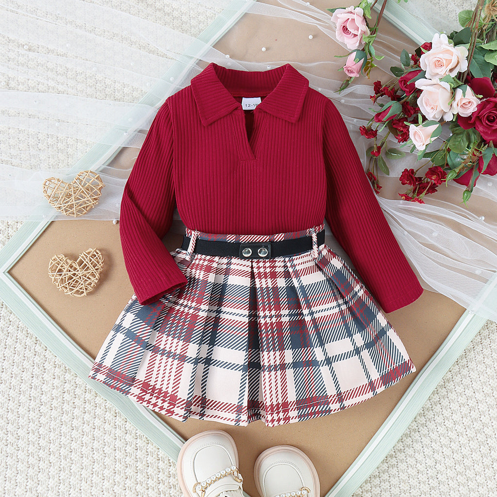 Autumn And Winter Girls Suit Medium And Small Long Sleeve Pleated Skirt