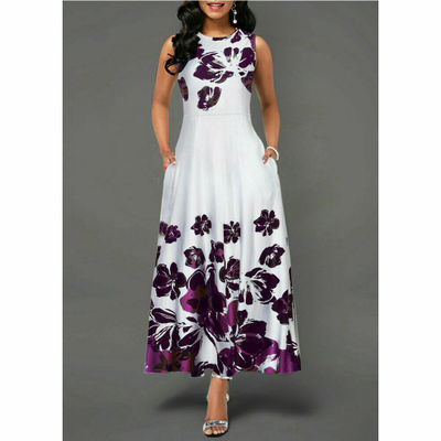 Fashionable simple printed pocket big swing skirt