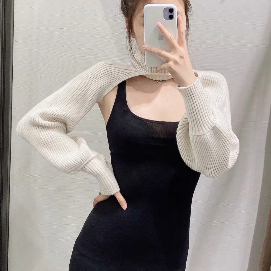 Autumn Women's High Neck Knitted Lantern Sleeves Women