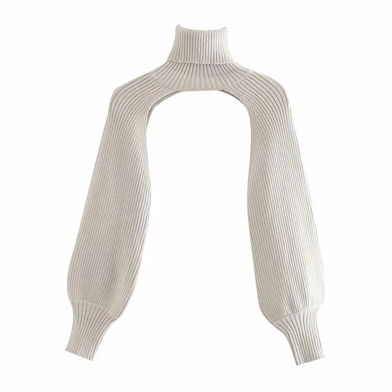 Autumn Women's High Neck Knitted Lantern Sleeves Women