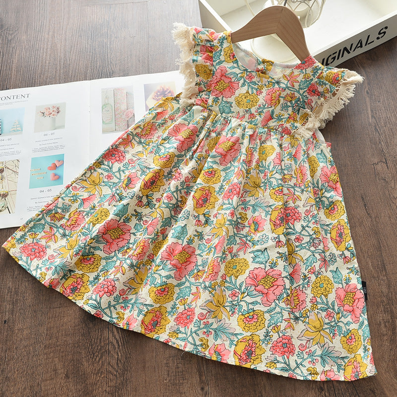 Girls Fashion Cute Retro Print Sleeveless Dress