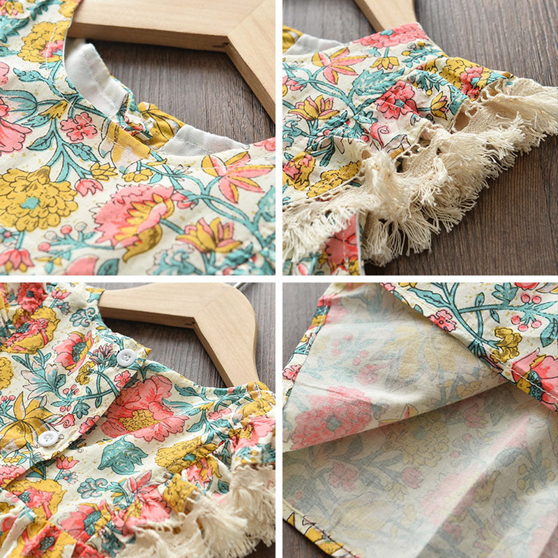 Girls Fashion Cute Retro Print Sleeveless Dress