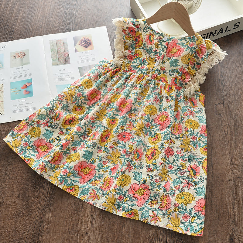 Girls Fashion Cute Retro Print Sleeveless Dress