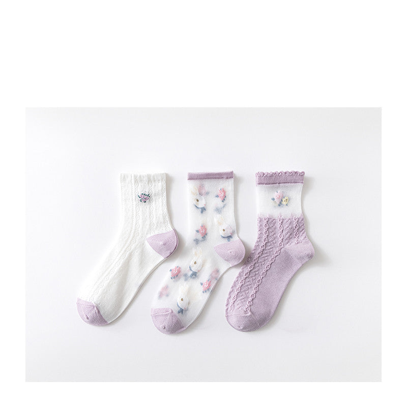 Trendy Spring And Summer Middle Tube Retro Rabbit Cotton Ladies Socks