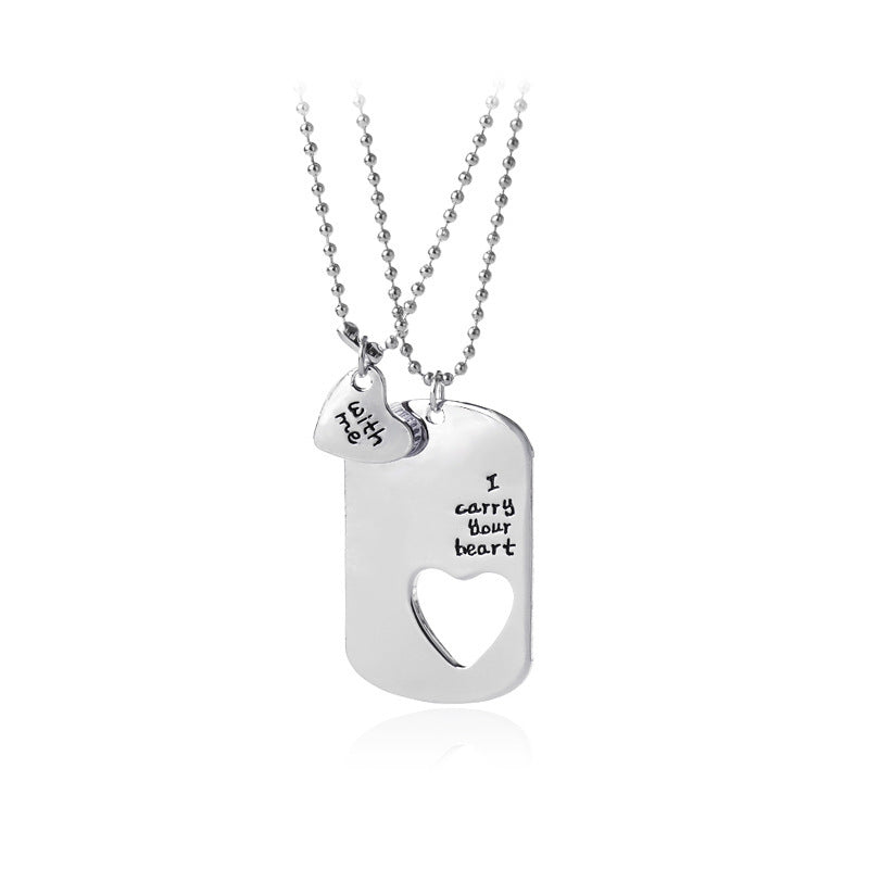 Fashion Geometric Love Heart Hollow Couple Inlaid Pendant Necklace