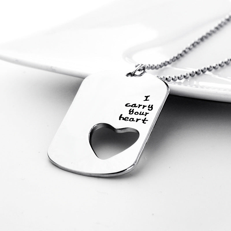 Fashion Geometric Love Heart Hollow Couple Inlaid Pendant Necklace