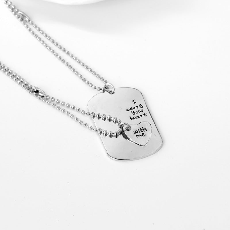Fashion Geometric Love Heart Hollow Couple Inlaid Pendant Necklace