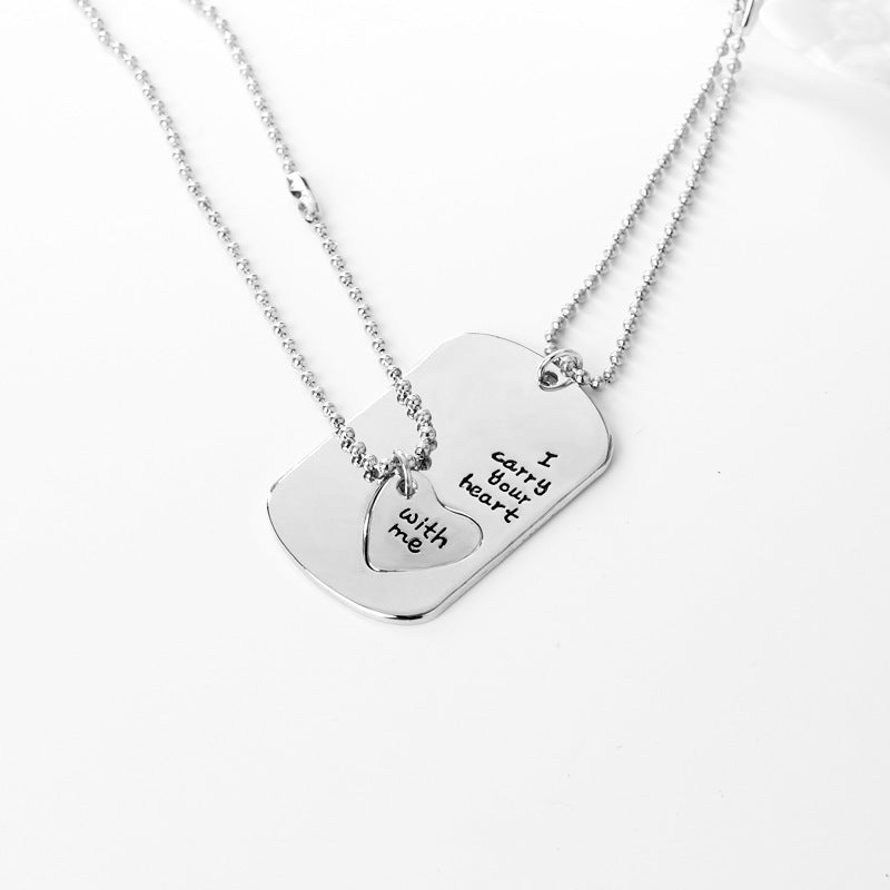 Fashion Geometric Love Heart Hollow Couple Inlaid Pendant Necklace