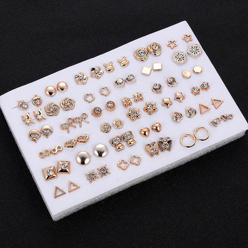 Cross-Border Hot-Selling Fashion Korean Plastic Stud Earrings Set Golden Silver Geometric Pattern Bow Stud Earrings