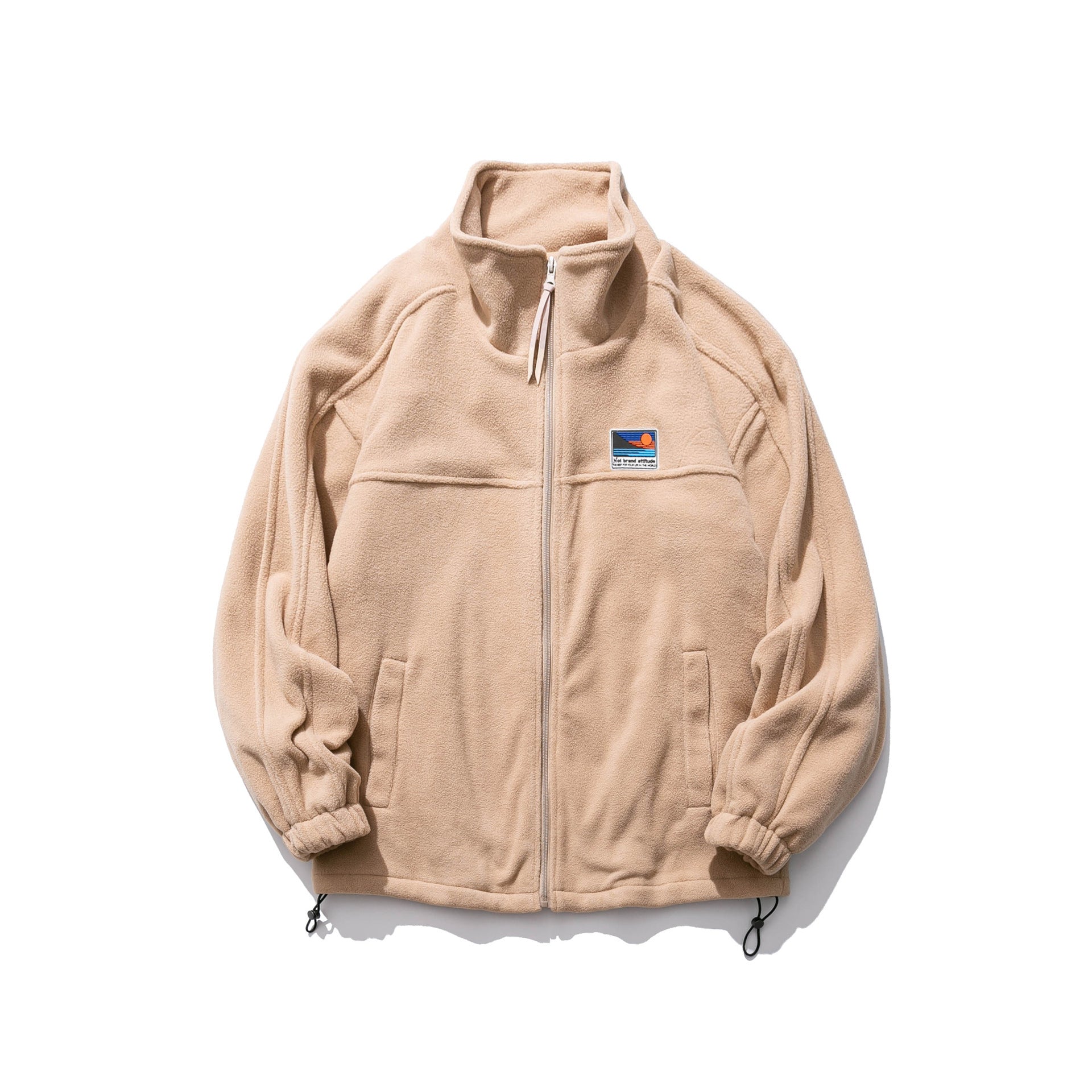 Wu Hang Straight Side Slit Pocket Autumn Casual Youth Khaki Solid Color Cardigan Stand-collar Fleece Jacket