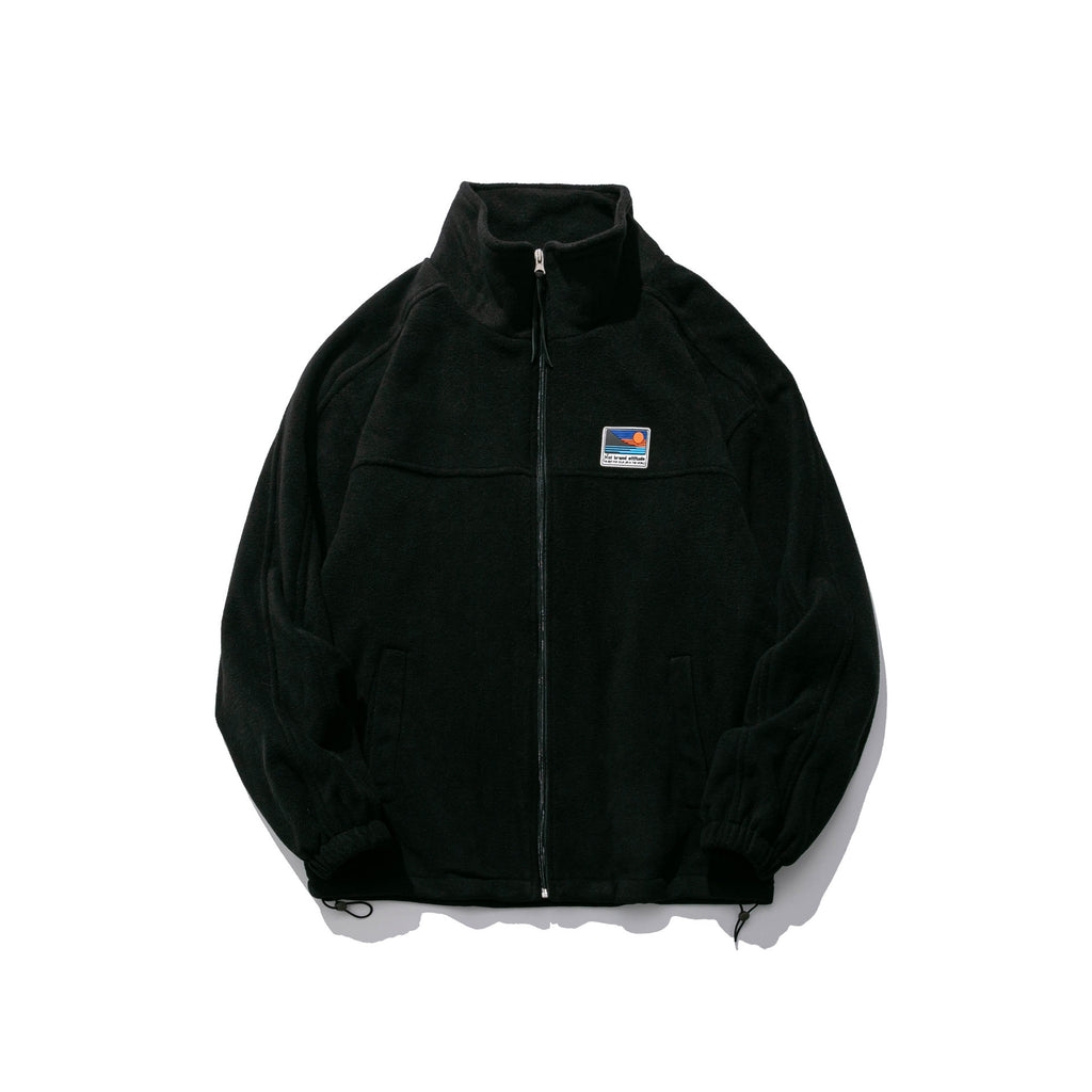 Wu Hang Straight Side Slit Pocket Autumn Casual Youth Khaki Solid Color Cardigan Stand-collar Fleece Jacket