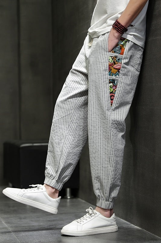 Loose And Breathable Striped Casual Cropped Trousers