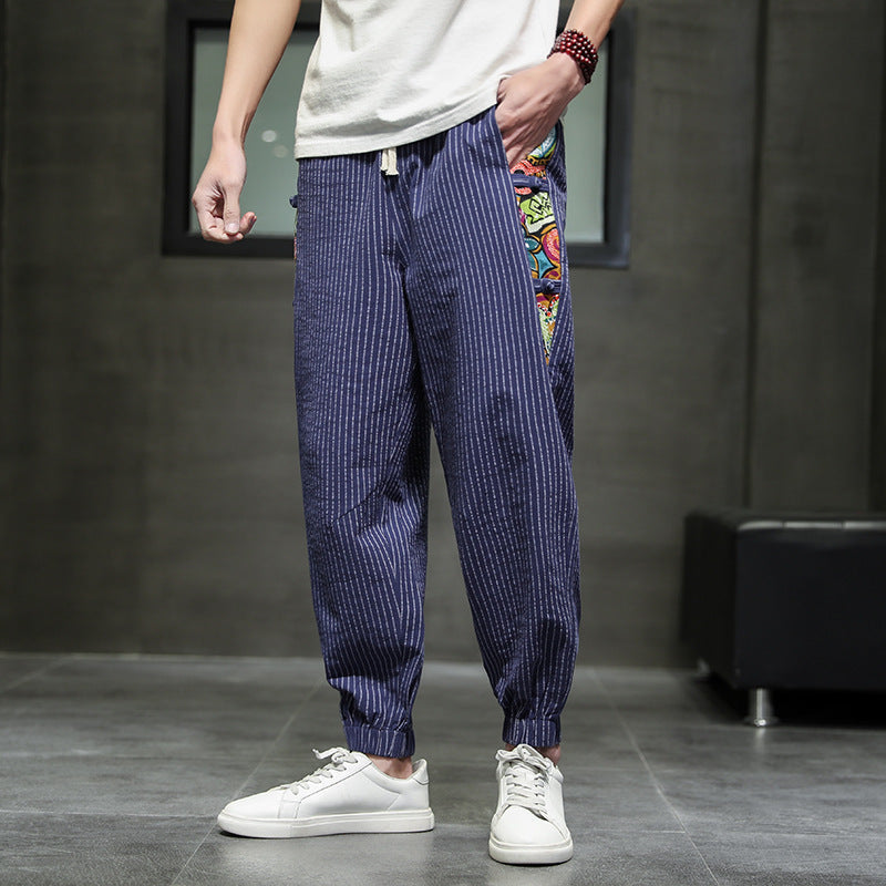 Loose And Breathable Striped Casual Cropped Trousers