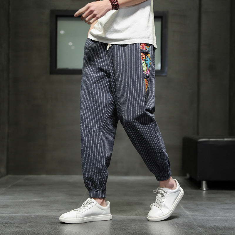 Loose And Breathable Striped Casual Cropped Trousers