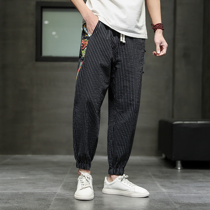 Loose And Breathable Striped Casual Cropped Trousers