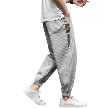 Loose And Breathable Striped Casual Cropped Trousers