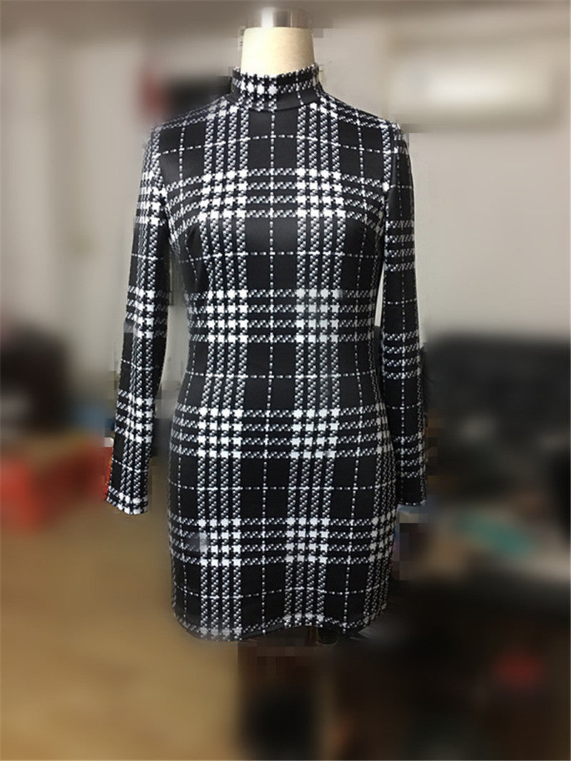 Long Sleeve Houndstooth Slim Dress