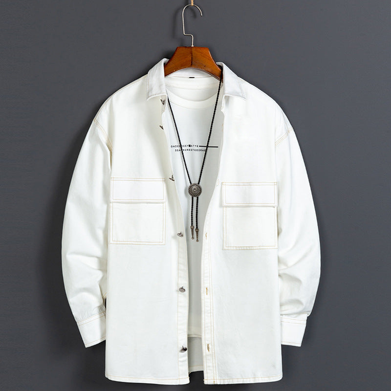 New Men's Long Sleeved Shirt Loose Shirt Solid Color All Match