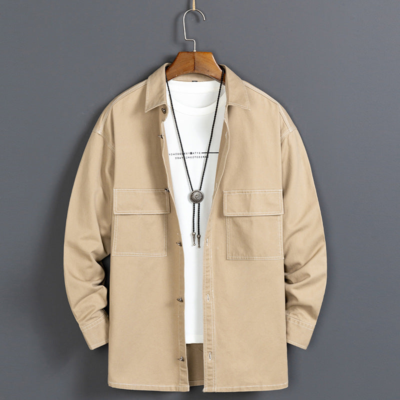 New Men's Long Sleeved Shirt Loose Shirt Solid Color All Match