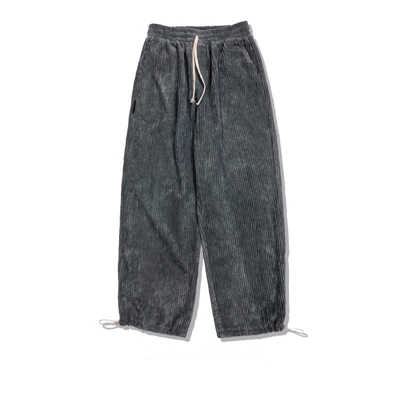 Washed Water To Make Old Corduroy Casual Pants For Men And Women Loose Straight Elastic Waist Spring Pants