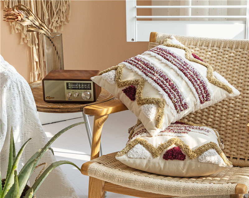 Indian Embroidered Tufted Tassel Pillow