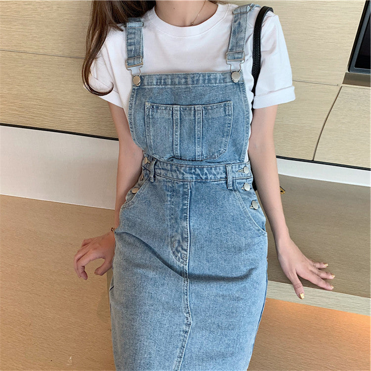 Strap Skirt Split Retro Denim Dress Women