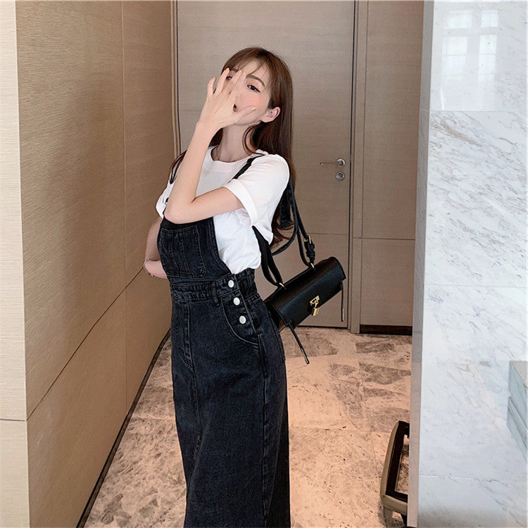Strap Skirt Split Retro Denim Dress Women