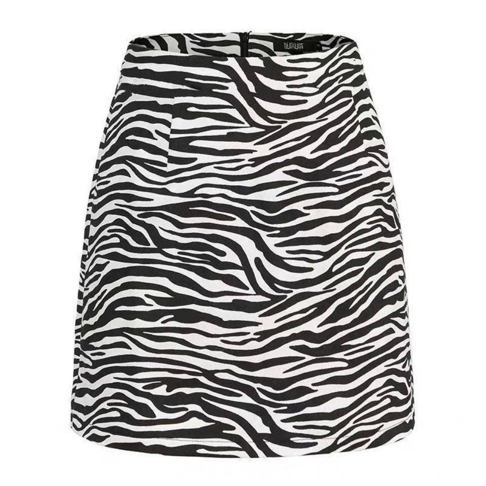 Spring Black And White Print Half-length Skirt Female