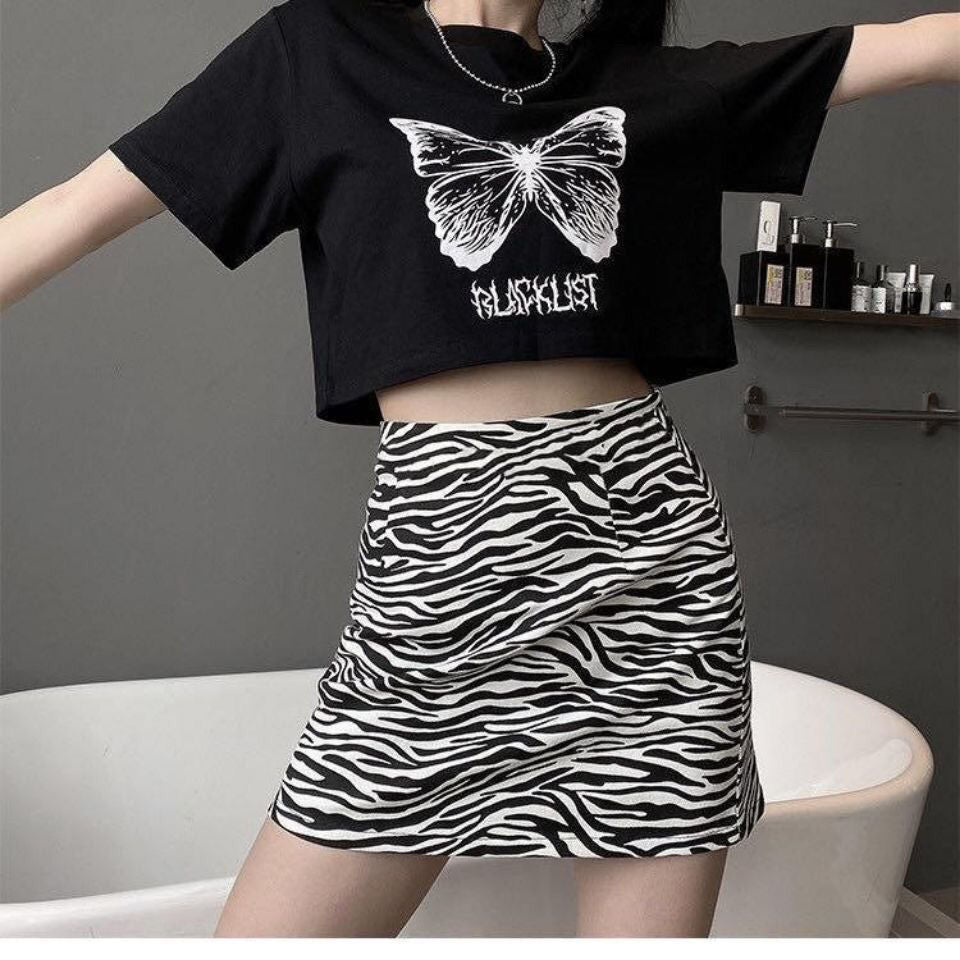 Spring Black And White Print Half-length Skirt Female