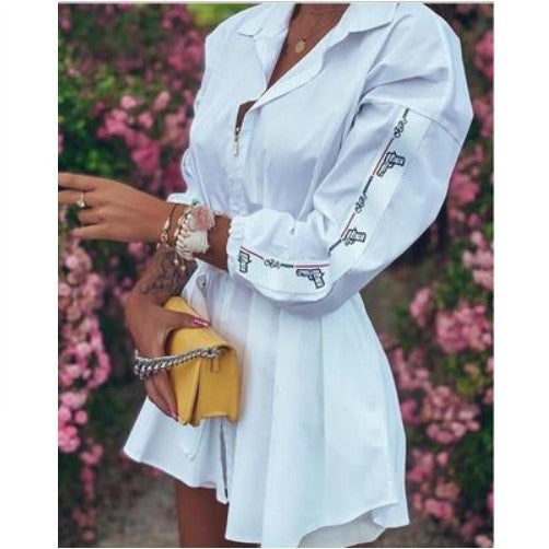 Printed Waist Tie Zipper Pleated Shirt