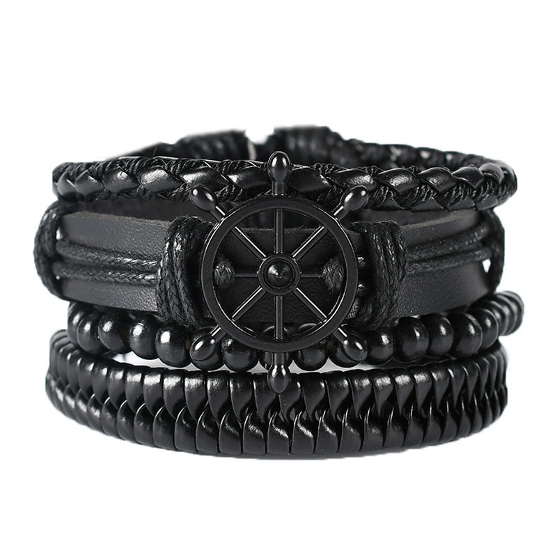 Handmade Bracelet Multi-layer Braided Leather Punk Bracelet Wristband Alloy Leather Bracelet Diy Foreign Trade Jewelry