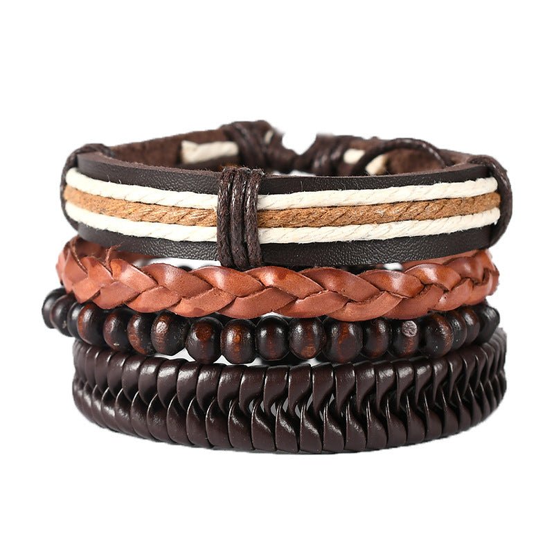 Handmade Bracelet Multi-layer Braided Leather Punk Bracelet Wristband Alloy Leather Bracelet Diy Foreign Trade Jewelry