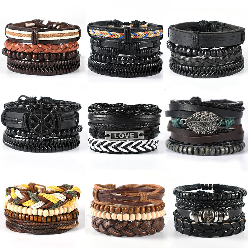 Handmade Bracelet Multi-layer Braided Leather Punk Bracelet Wristband Alloy Leather Bracelet Diy Foreign Trade Jewelry