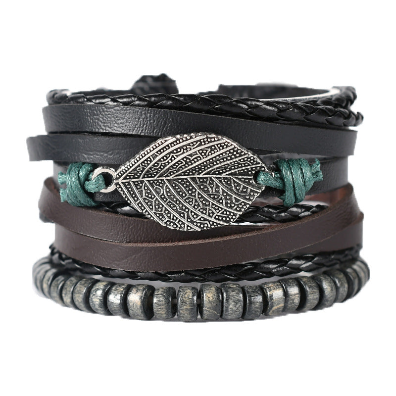 Handmade Bracelet Multi-layer Braided Leather Punk Bracelet Wristband Alloy Leather Bracelet Diy Foreign Trade Jewelry