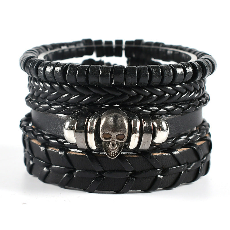 Handmade Bracelet Multi-layer Braided Leather Punk Bracelet Wristband Alloy Leather Bracelet Diy Foreign Trade Jewelry