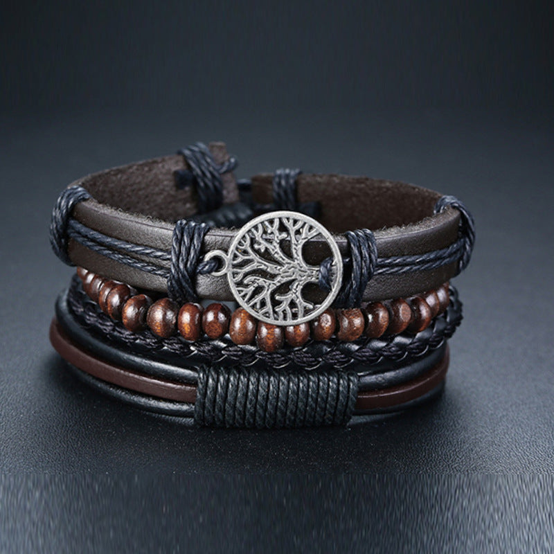 Handmade Bracelet Multi-layer Braided Leather Punk Bracelet Wristband Alloy Leather Bracelet Diy Foreign Trade Jewelry
