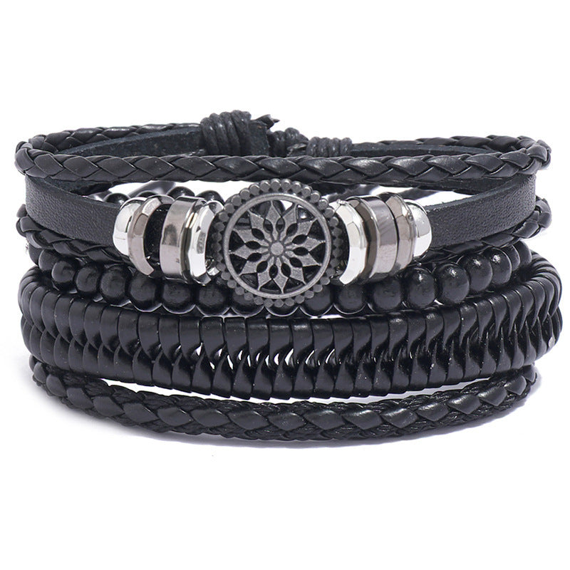 Handmade Bracelet Multi-layer Braided Leather Punk Bracelet Wristband Alloy Leather Bracelet Diy Foreign Trade Jewelry