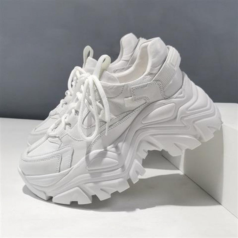 Net Red Thick-soled White Shoes Leather Trifle White Increased Single Shoes