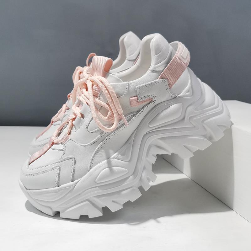 Net Red Thick-soled White Shoes Leather Trifle White Increased Single Shoes