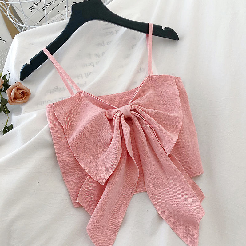 Camisole Women's Bowknot Women's Outer Wear Short Slim Slimming Knit Top