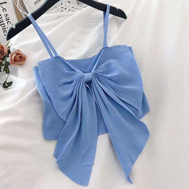Camisole Women's Bowknot Women's Outer Wear Short Slim Slimming Knit Top