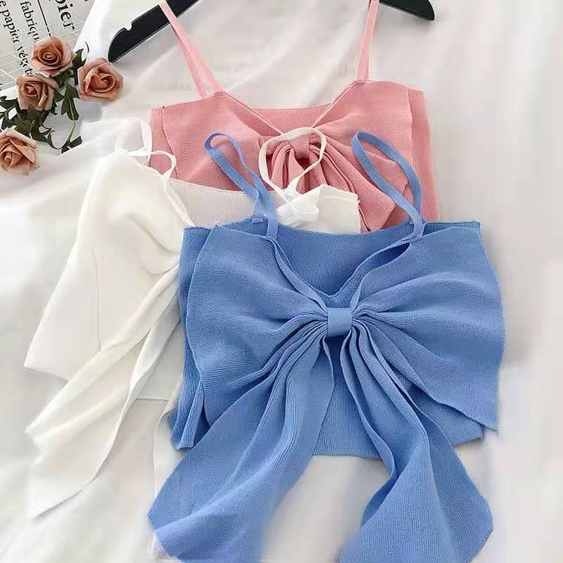 Camisole Women's Bowknot Women's Outer Wear Short Slim Slimming Knit Top