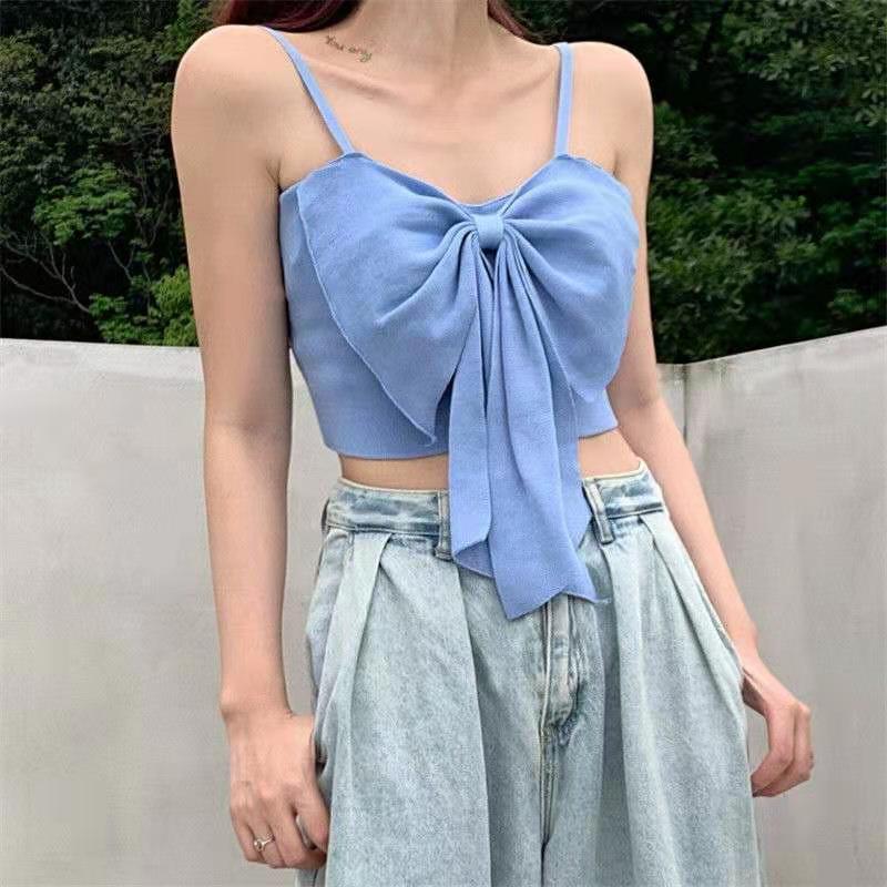 Camisole Women's Bowknot Women's Outer Wear Short Slim Slimming Knit Top